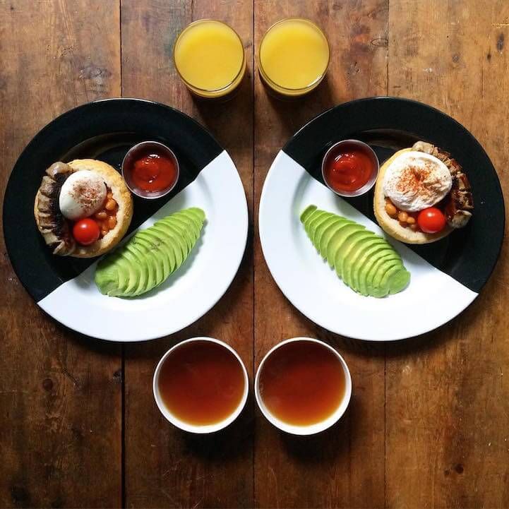 Fotógrafo prepara desayunos simétricos todas las mañanas