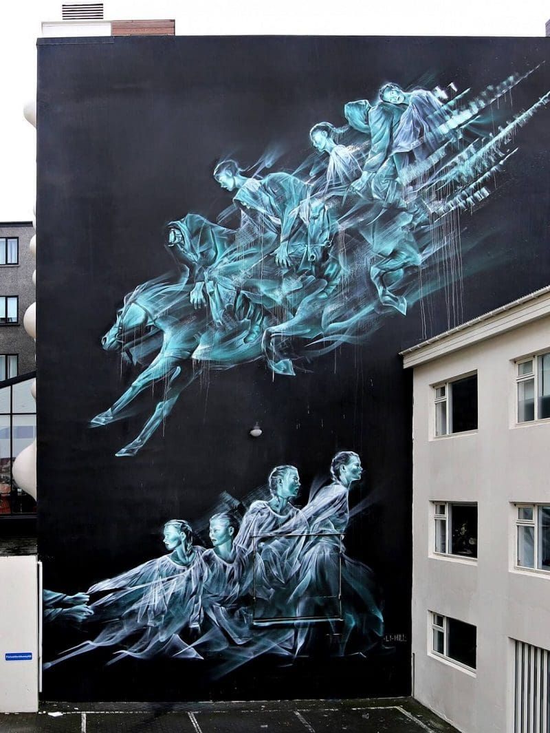 Fascinantes ángeles y pájaros se apoderan de los murales del artista urbano Li-Hill