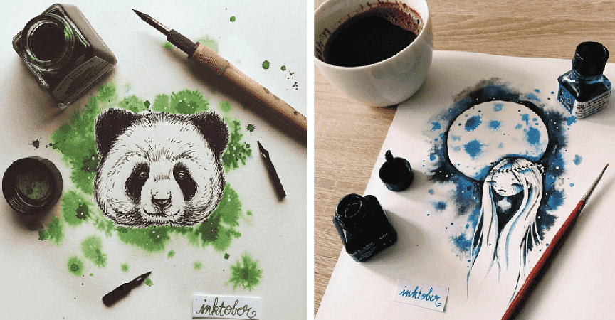 Encantadoras ilustraciones hechas con tinta y acuarela