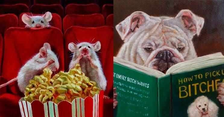 Pinturas creativas de animales actuando como humanos